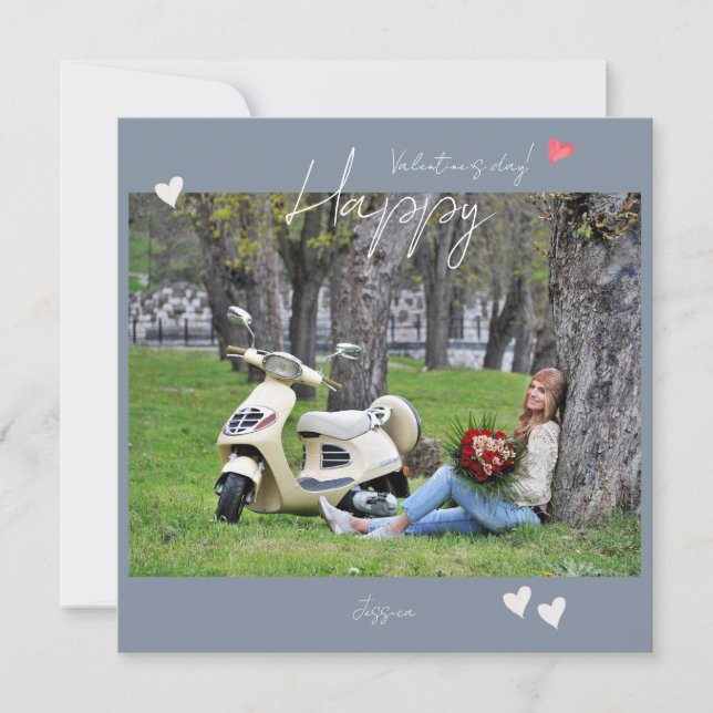 Happy Valentine`s Day Modern Script Photo Thank You Card (Front)