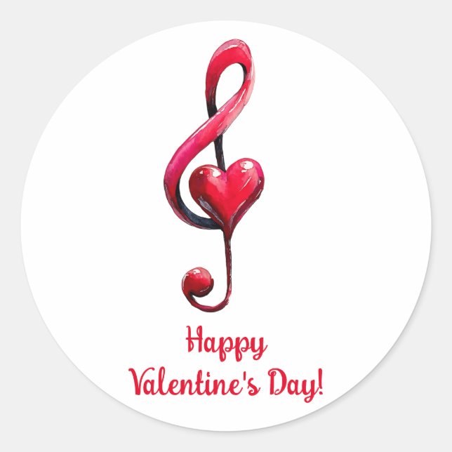 Happy Valentine’s Day Music of Love Classic Round Sticker (Front)
