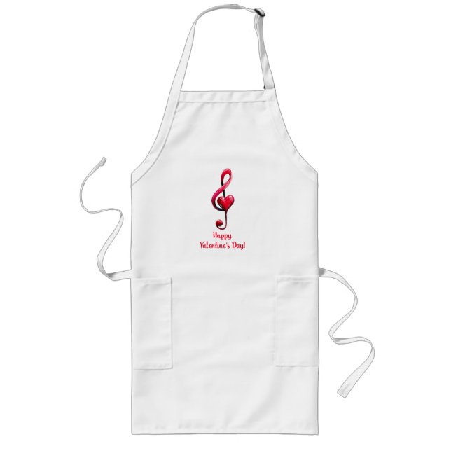 Happy Valentine’s Day Music of Love Long Apron (Front)