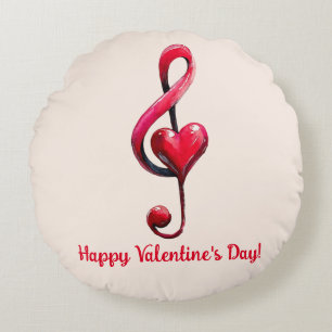 Happy Valentine’s Day Music of Love Round Cushion