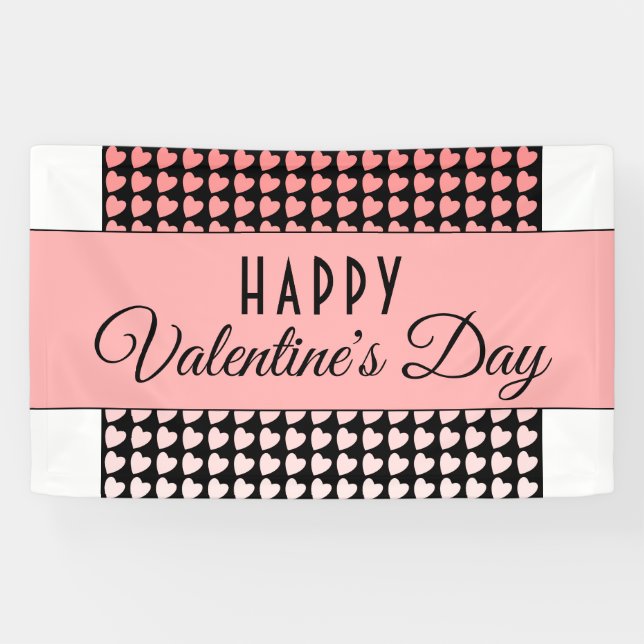 Happy Valentine`s Day Pink Heart Pattern Banner (Horizontal)