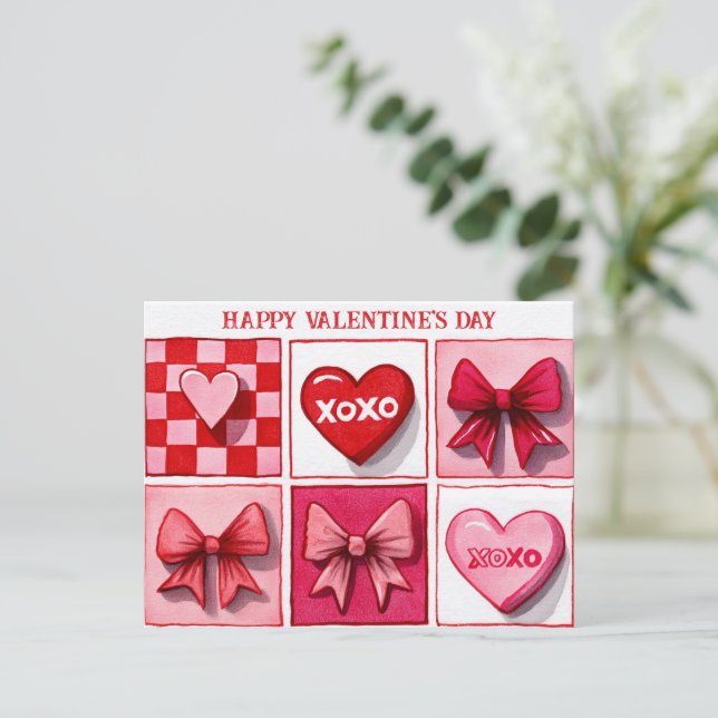 Happy Valentine’s Day Pink & Red XOXO Card (Standing Front)