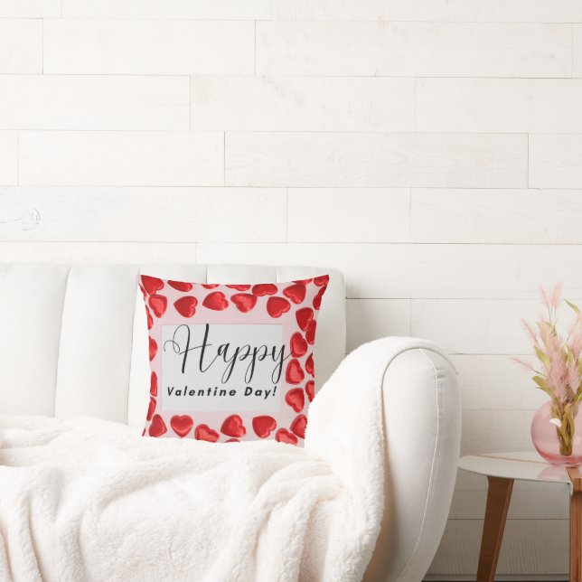 Happy Valentine’s Day – Red Heart Pattern Romantic Cushion (Couch)