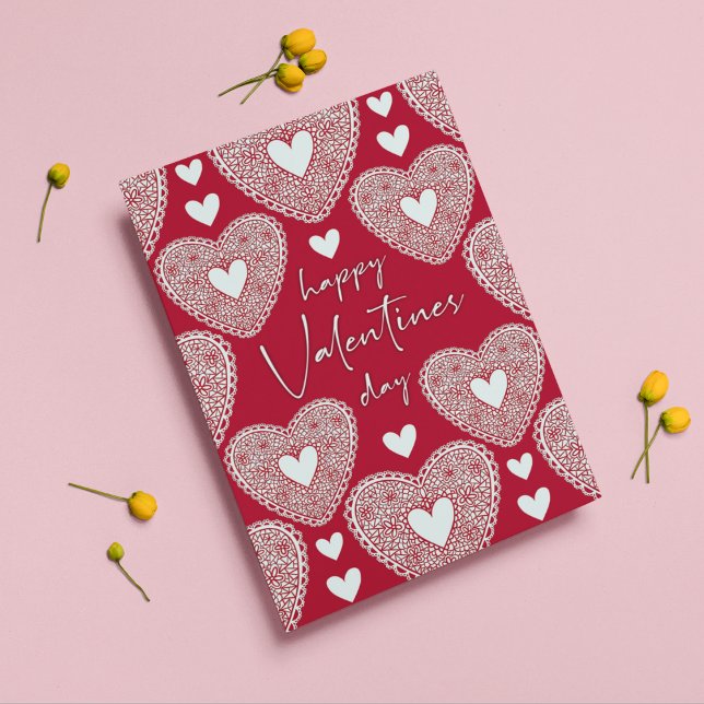 Happy Valentine’s Day Red Lace Heart Card (Creator Uploaded)