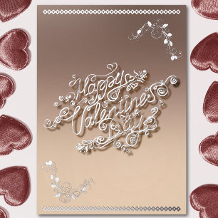 Happy Valentine’s Day silver calligraphy and roses Foil Holiday Card