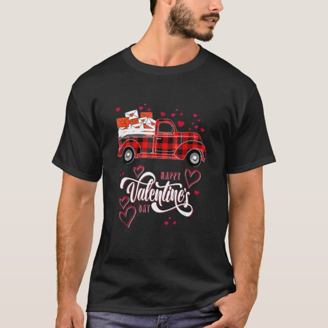 Happy Valentine S Day Women Kids Red Truck With He T-Shirt (Front)