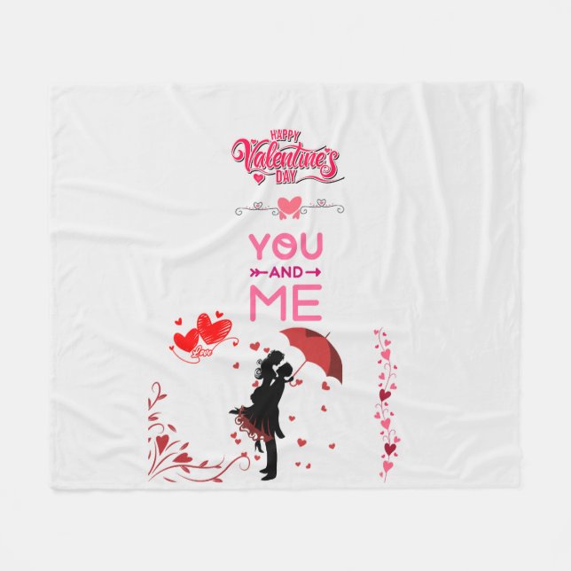 Happy Valentine’s Day – You and Me Romantic Love  Fleece Blanket (Front (Horizontal))