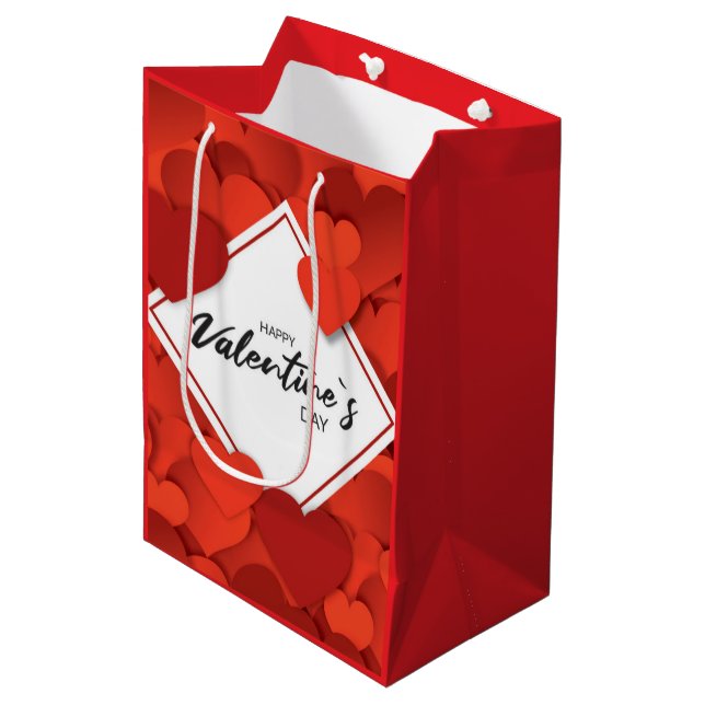 Happy Valentine’s Red Hearts Medium Gift Bag (Front Angled)