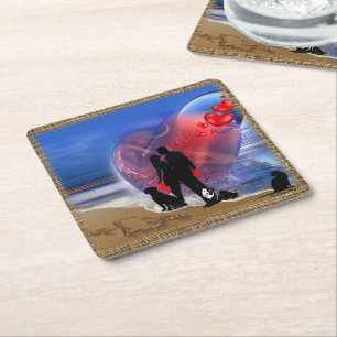 Happy Valentine Square Paper Coaster