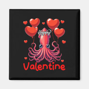 Happy Valentine Squid Holding Heart Bylloons Lover Magnet