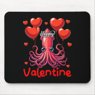 Happy Valentine Squid Holding Heart Bylloons Lover Mouse Pad