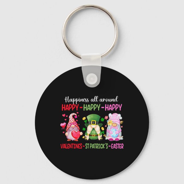 Happy Valentine St Patrick Easter Gnome Happiness  Key Ring (Front)