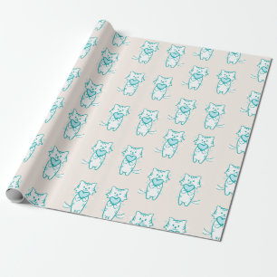 Happy Valentine Teal Kitty Wrapping Paper