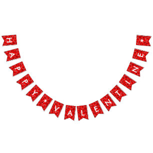 Happy Valentine Typography Red Hearts Pattern Bunting