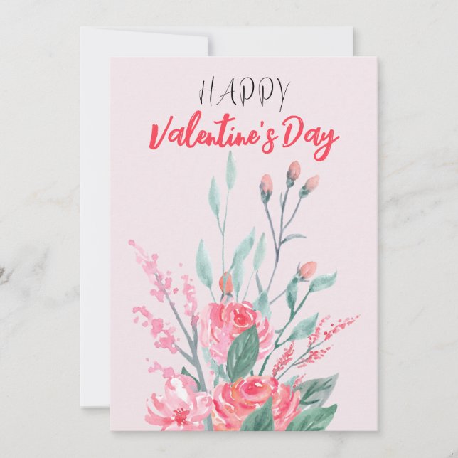 Happy Valentine Watercolor Flowers Holiday Card (Front)
