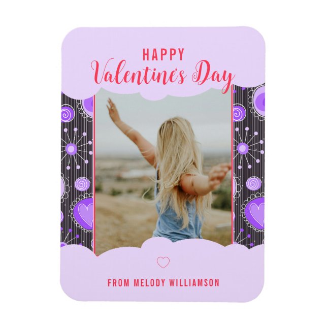 Happy Valentine Whimsical Purple heart flower Name Magnet (Vertical)