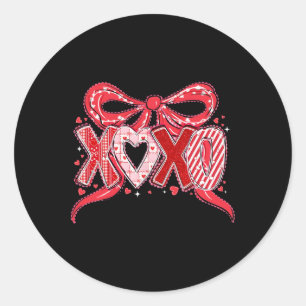 Happy Valentine Xoxo Pink Lace Coquette Bow Girl W Classic Round Sticker