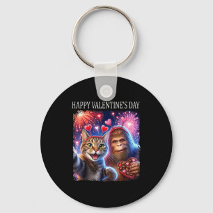 Happy Valentines 2026 Cute Cat Bigfoot Party Art _ Key Ring