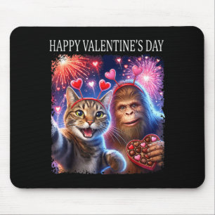 Happy Valentines 2026 Cute Cat Bigfoot Party Art _ Mouse Pad