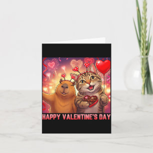 Happy Valentines 2026 Cute Cat Capybara Party Art Card