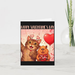 Happy Valentines 2026 Cute Cat Capybara Party Art Card