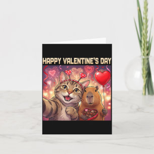 Happy Valentines 2026 Cute Cat Capybara Party Art Card