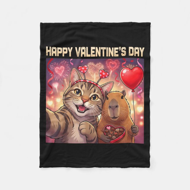 Happy Valentines 2026 Cute Cat Capybara Party Art  Fleece Blanket (Front)