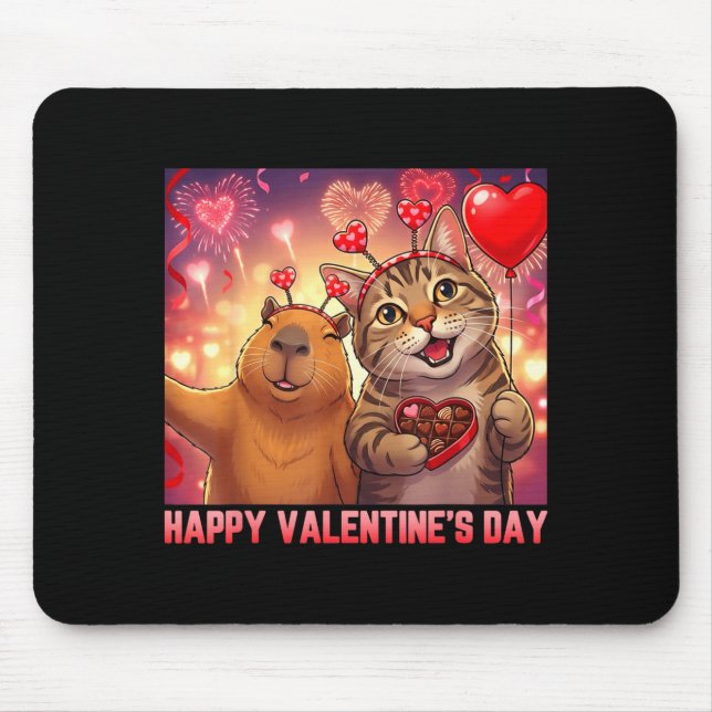 Happy Valentines 2026 Cute Cat Capybara Party Art  Mouse Pad (Front)