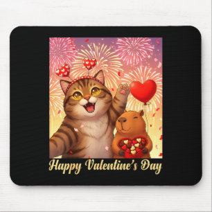 Happy Valentines 2026 Cute Cat Capybara Party Art  Mouse Pad