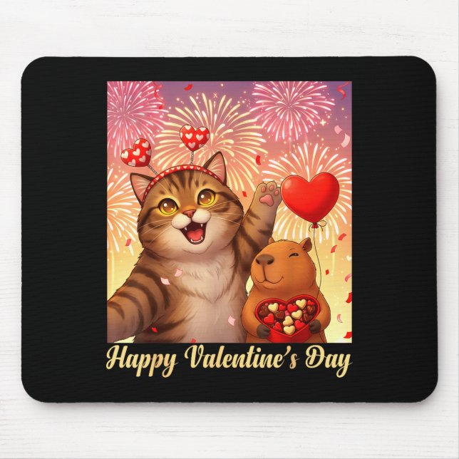 Happy Valentines 2026 Cute Cat Capybara Party Art  Mouse Pad (Front)