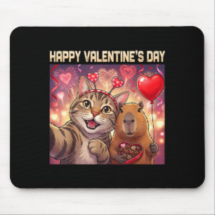 Happy Valentines 2026 Cute Cat Capybara Party Art  Mouse Pad