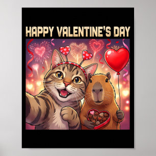 Happy Valentines 2026 Cute Cat Capybara Party Art Poster