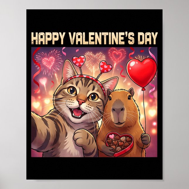 Happy Valentines 2026 Cute Cat Capybara Party Art  Poster (Front)