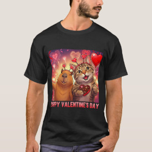 Happy Valentines 2026 Cute Cat Capybara Party Art  T-Shirt