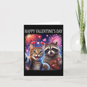 Happy Valentines 2026 Cute Cat Raccoon Party Art Card