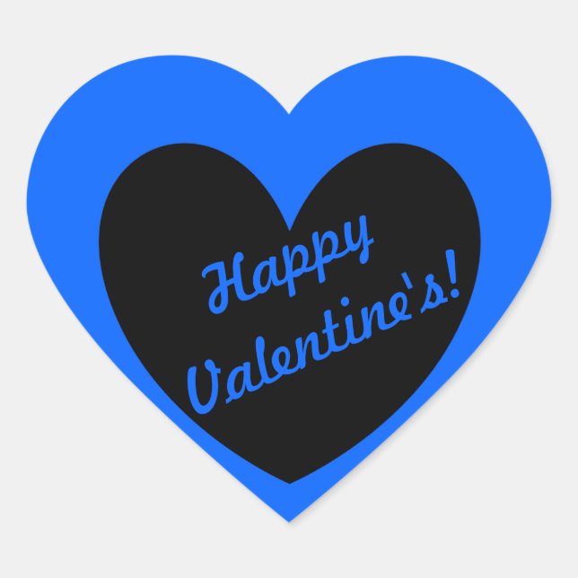 "Happy Valentine's" black heart on blue Sticker (Front)