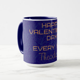 Happy Valentine's Blue Watermark Gold Frame Text Mug