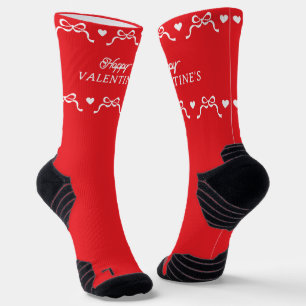 HAPPY VALENTINES Bows hearts Retro Red gift Socks