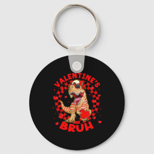 Happy Valentine's Bruh Funny Dinosaur Valentine Me Key Ring