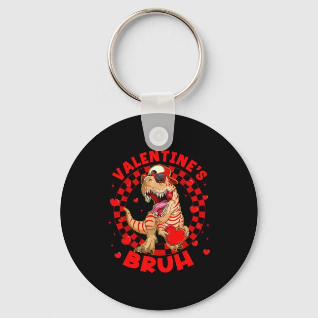 Happy Valentine's Bruh Funny Dinosaur Valentine Me Key Ring (Front)