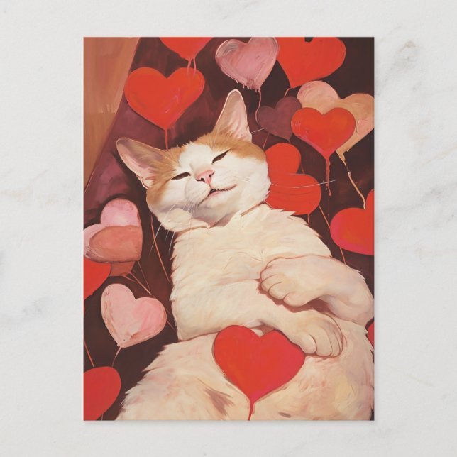 Happy Valentines Cat Postcard (Front)