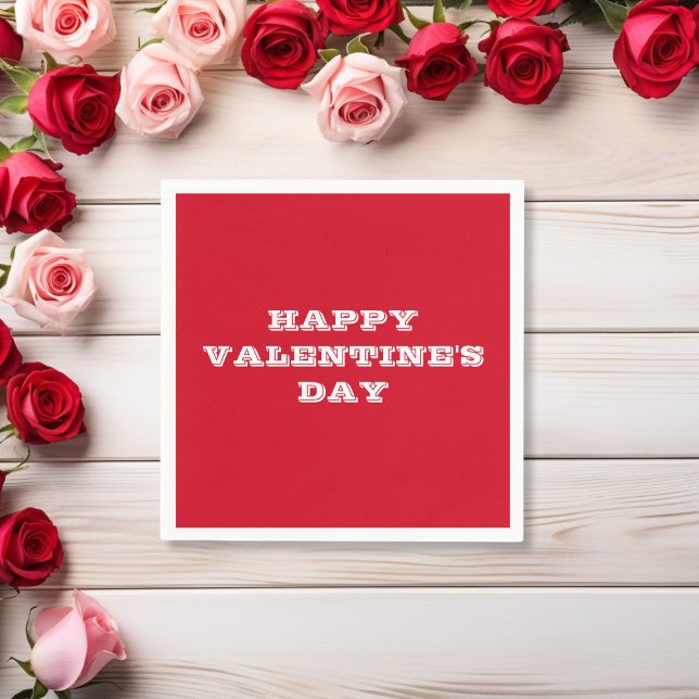 Happy Valentine's Chic Red Valentine's Day Paper  Napkin (Happy Valentines Day Paper Napkins.)