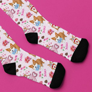 Happy Valentine's Corgi Day Pattern  Socks
