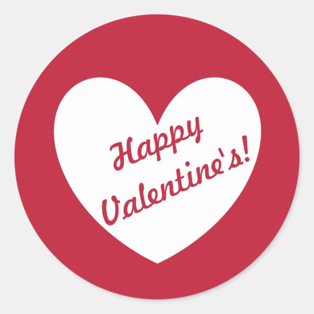 "Happy Valentine's" customisable heart on red Classic Round Sticker (Front)