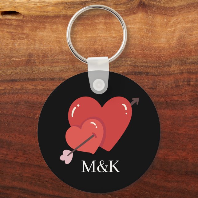 Happy valentines cute love hearts monogram  key ring (Front)