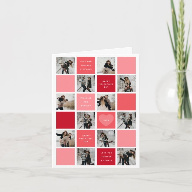 Happy Valentines Day 12 Photo Grid Holiday Card (Front)