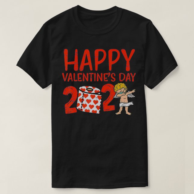 Happy Valentines Day 2021 Cupid Face Mask Quaranti T-Shirt (Design Front)
