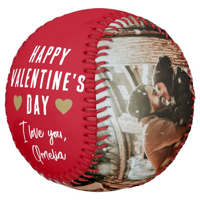 Happy Valentine's Day 2 Photo Collage Boyfriend Softball (Angled)