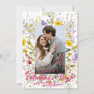 Happy Valentine's Day 2 Photo Collage FLORAL Holiday Card