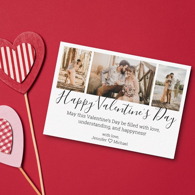 happy valentine's day 3 photos collage chic  card (Creator Uploaded)